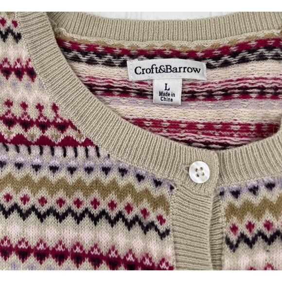 Croft & Barrow Women's Multicolor Fair Isle Cardigan Sweater Size Large - Picture 2 of 5